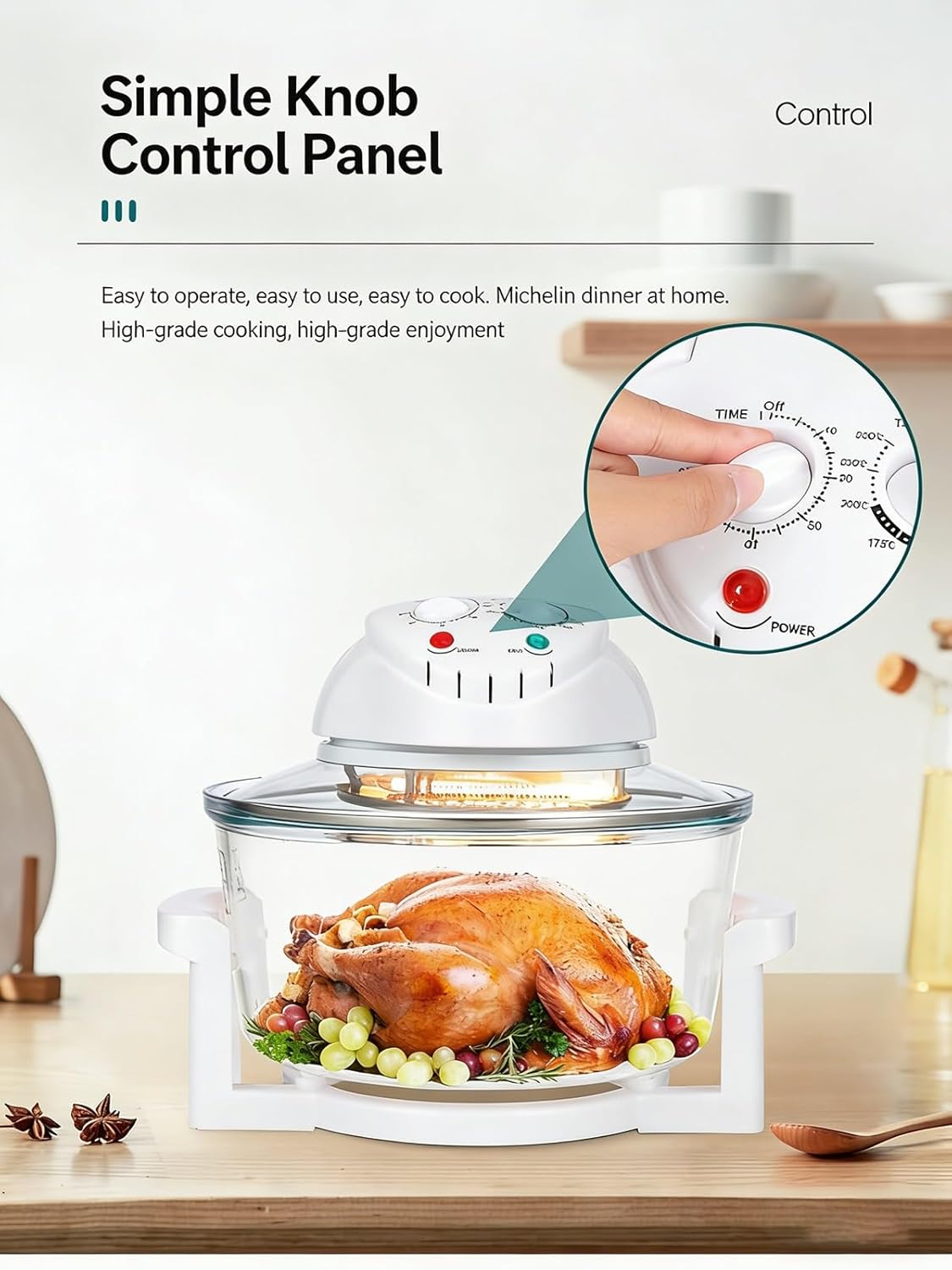 17QT Glass Air Fryer Halogen Convection Oven, Large Capacity Countertop Airfryer with See-Through Window, Adjustable Temperature 32°F-482°F, Timer, Roaster Broiler Toaster