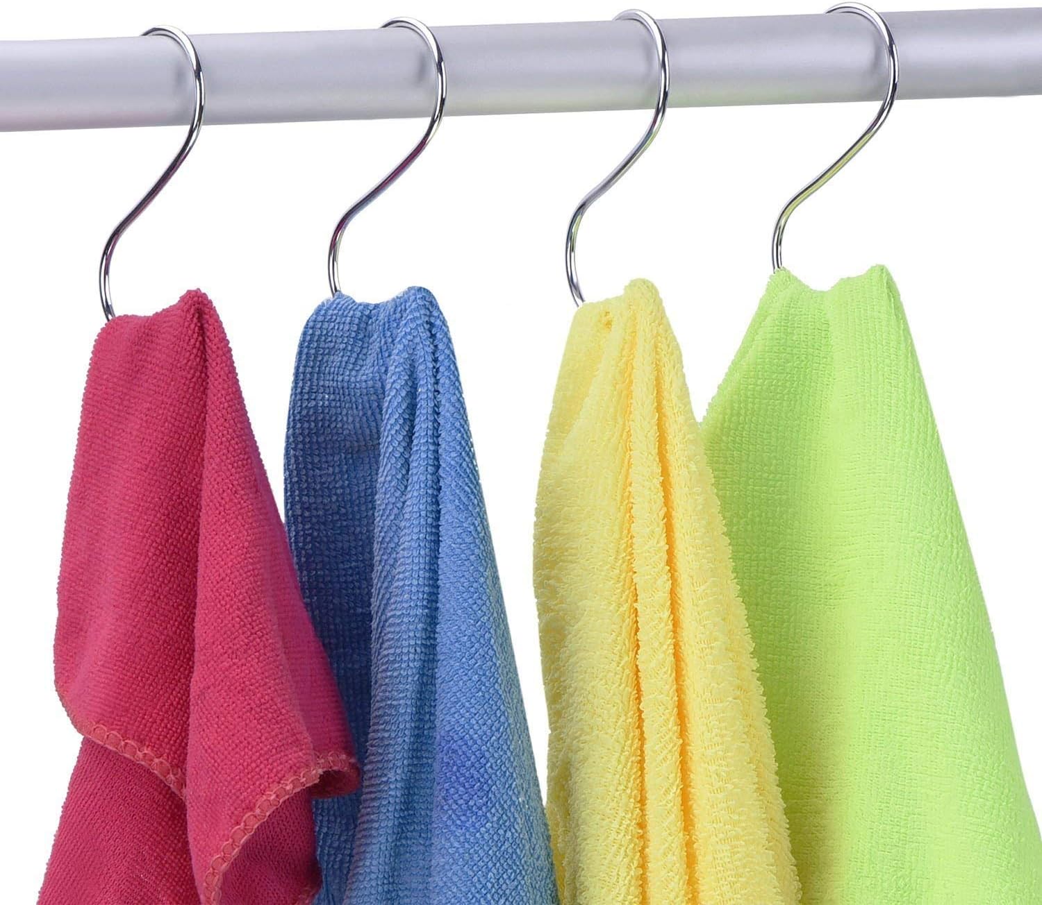 Soqool Stainless Steel Hooks Shower Curtain Rings/Hook- 12 Pack S Shaped Hanger Closet Hanging Hooks for Kitchen/Bathroom/Office (3.5 Inch, Medium)