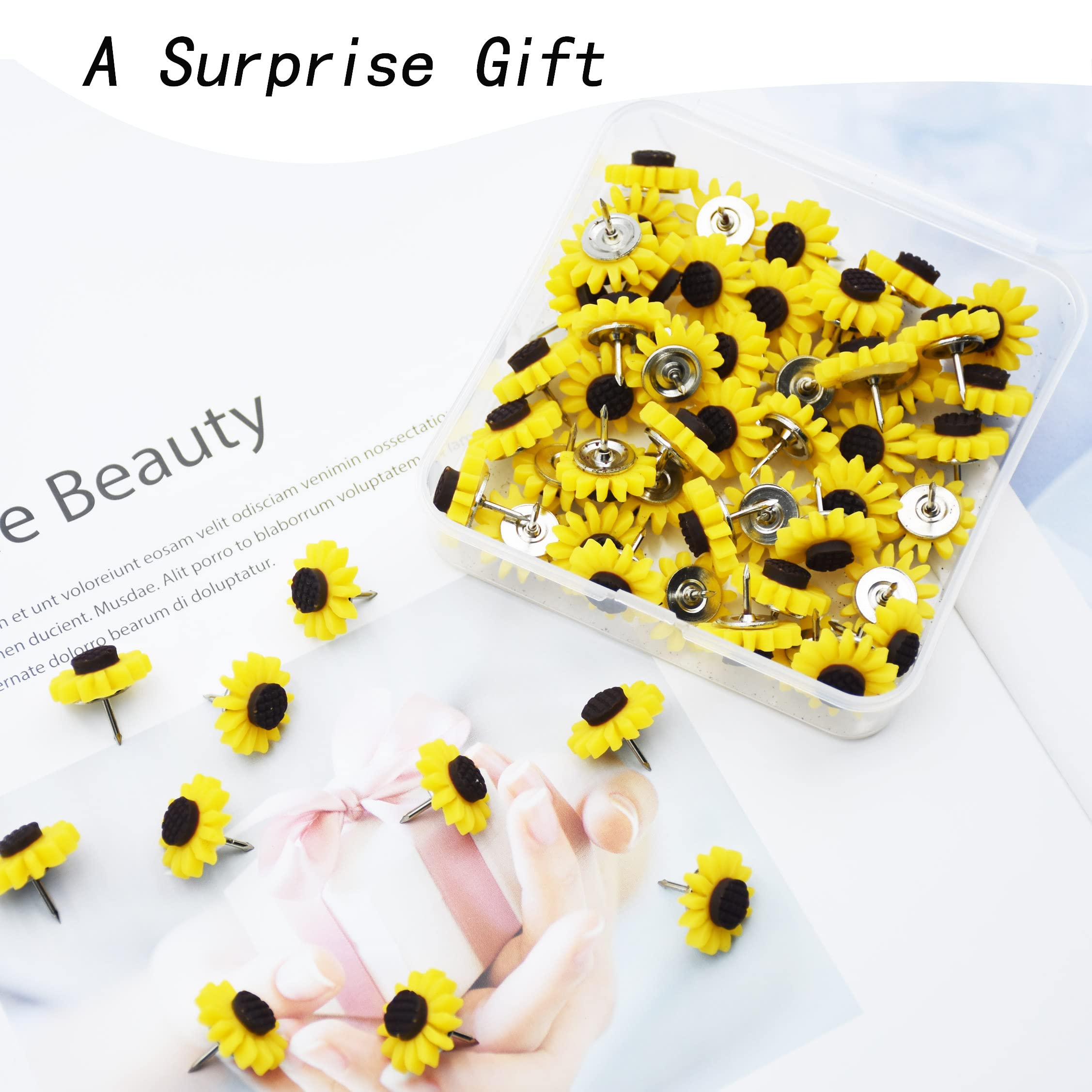 CAIRIAC 30 Pcs Bee & Sunflower Push Pins - Decorative Thumbtacks For Bulletin Board, Office, Classroom - View #7