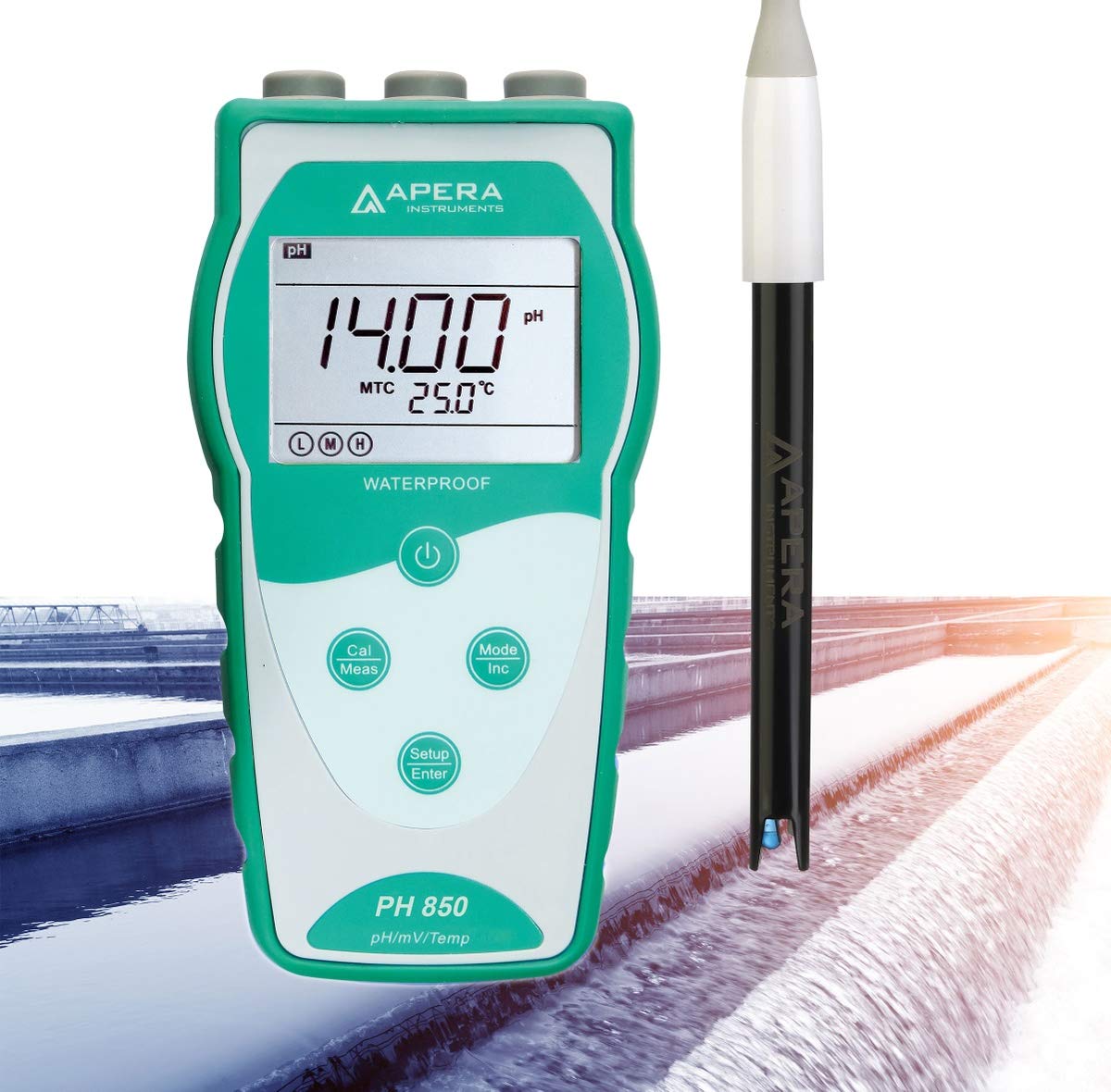 Apera Instruments PH850-WW - Medidor de pH portátil para uso en el tratamiento de aguas residuales, equipado con electrodo LabSen 333 (rango de medición de pH: 0 a 14,00)