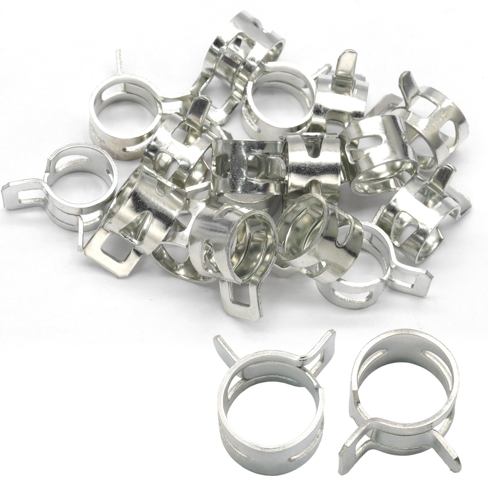 3/8" ID Spring Band Type Clamps, Silver, 20 Pcs