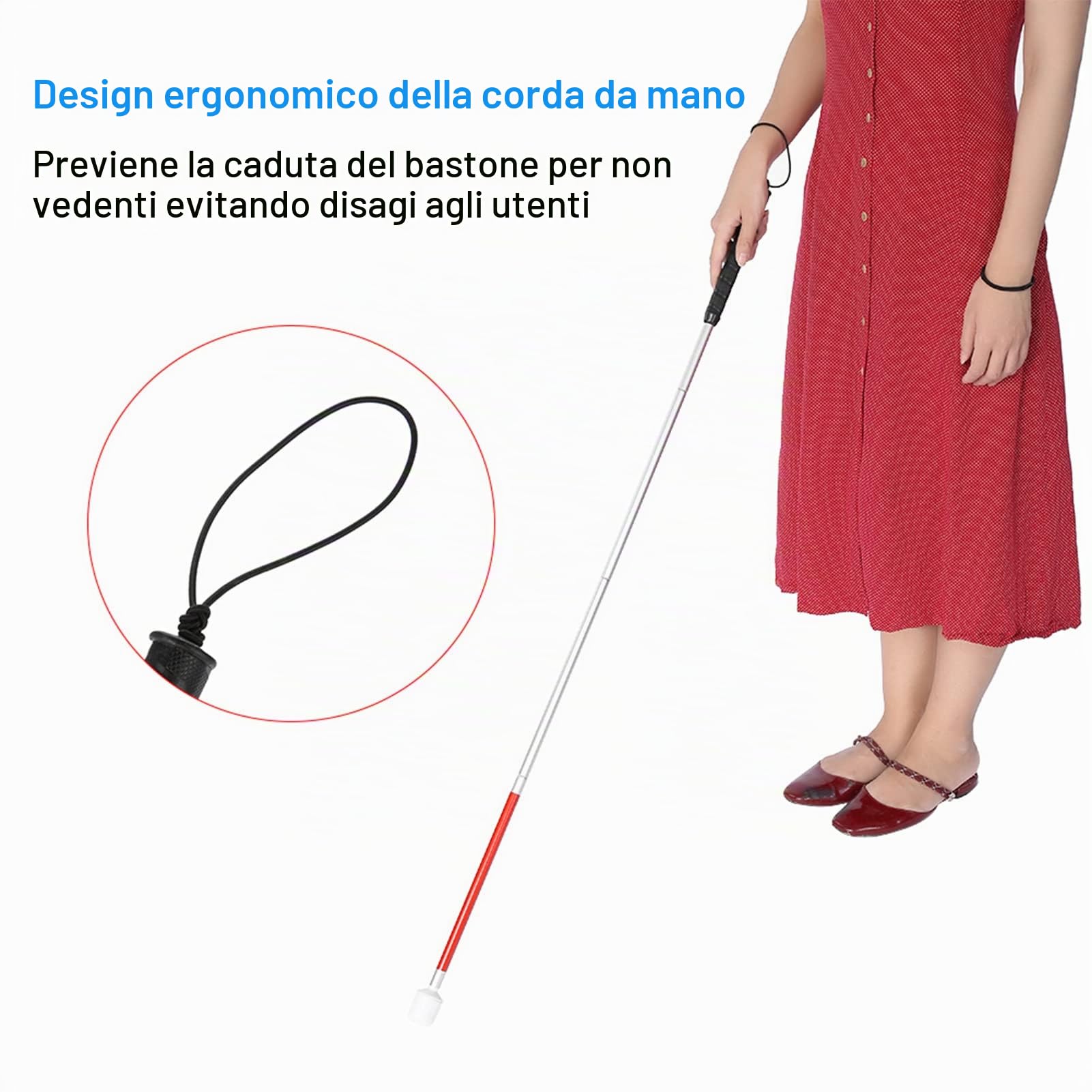 Stampella pieghevole da 110 cm, stampella pieghevole pieghevole riflettente per bastone da passeggio con guida antiurto portatile, bastone da passeggio per non vedenti