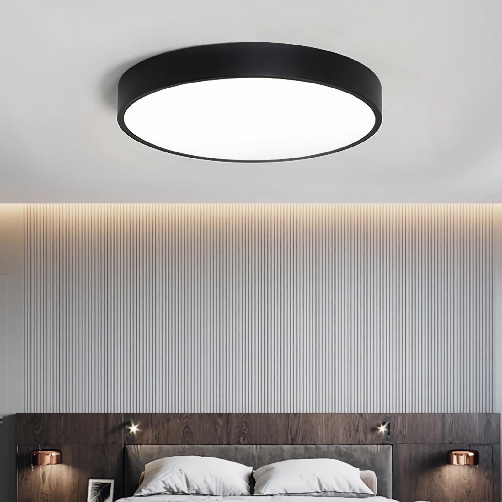 WDBZTJ LED Flush Mount Ceiling Light with Remote Control, Dimmable Round Ceiling Lamp with Acrylic Lampshade, Modern Ceiling Light for Living Room, Hallway, Bathroom, Bedroom,Black,23cm