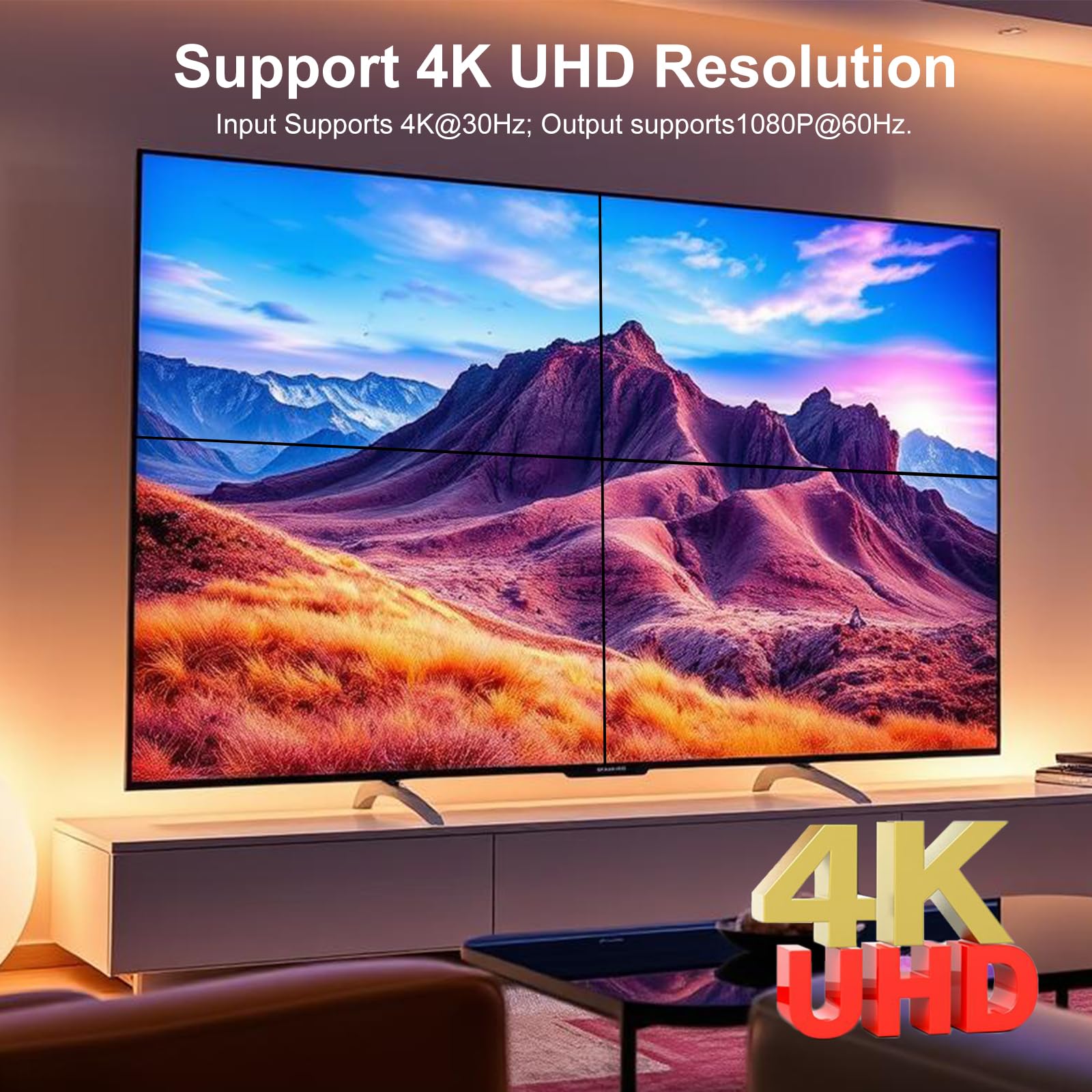 Processore Video Wall 4K HDMl 2x2 con Telecomando IR, Controller Video Wall Ruotabile 180° per 4 Schermi