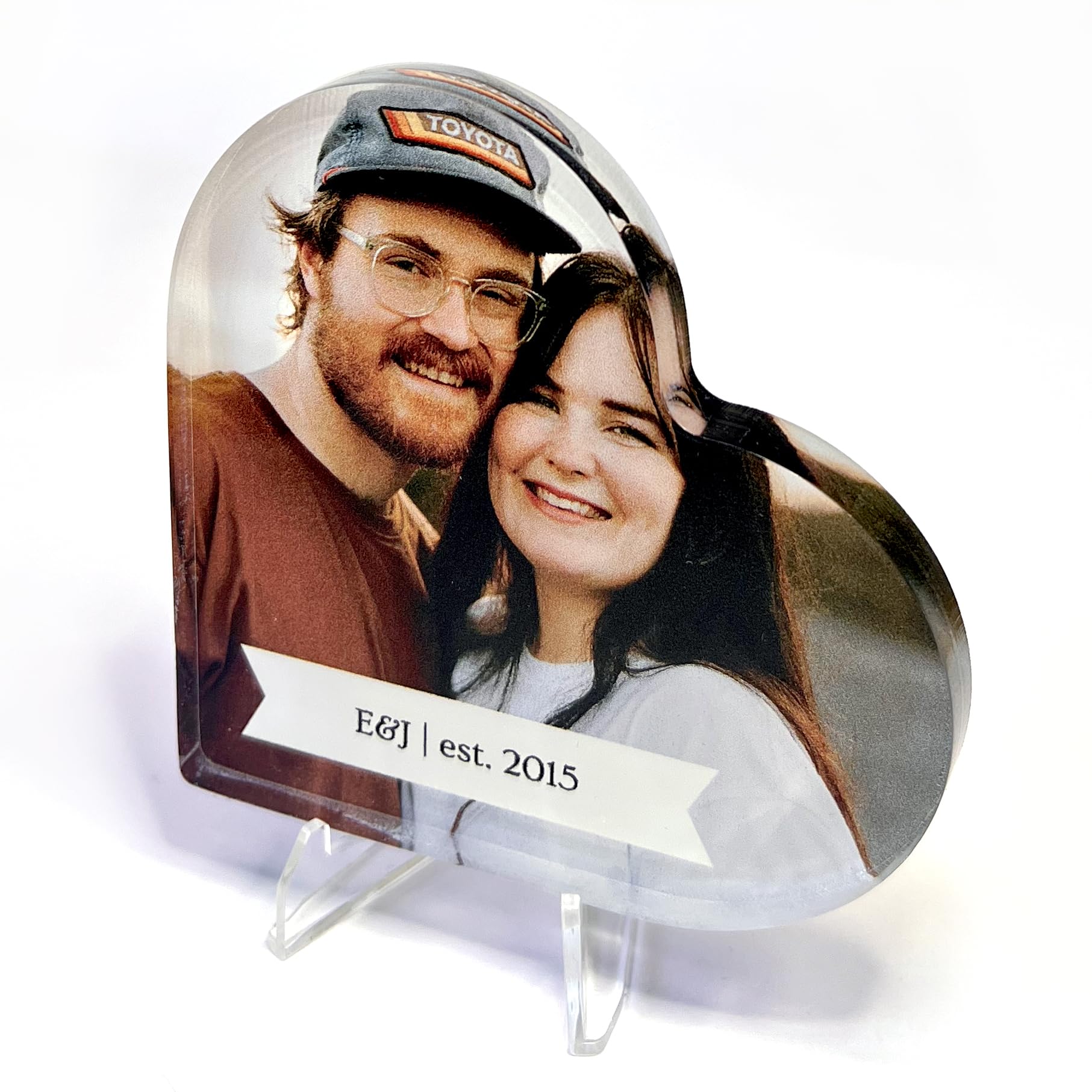 Primary Teaching Services Ltd Transparent 1 Personalised Customised Photo Text Upload Acrylic Photo Frame Love Heart Block With Stand Gift Present Christmas Anniversary Valentines 100Mm Primary Teaching Services
