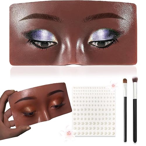 Cara de práctica de maquillaje, tabla de práctica de maquillaje de silicona, cara de maniquí de maquillaje, viene con pestañas, gemas faciales y