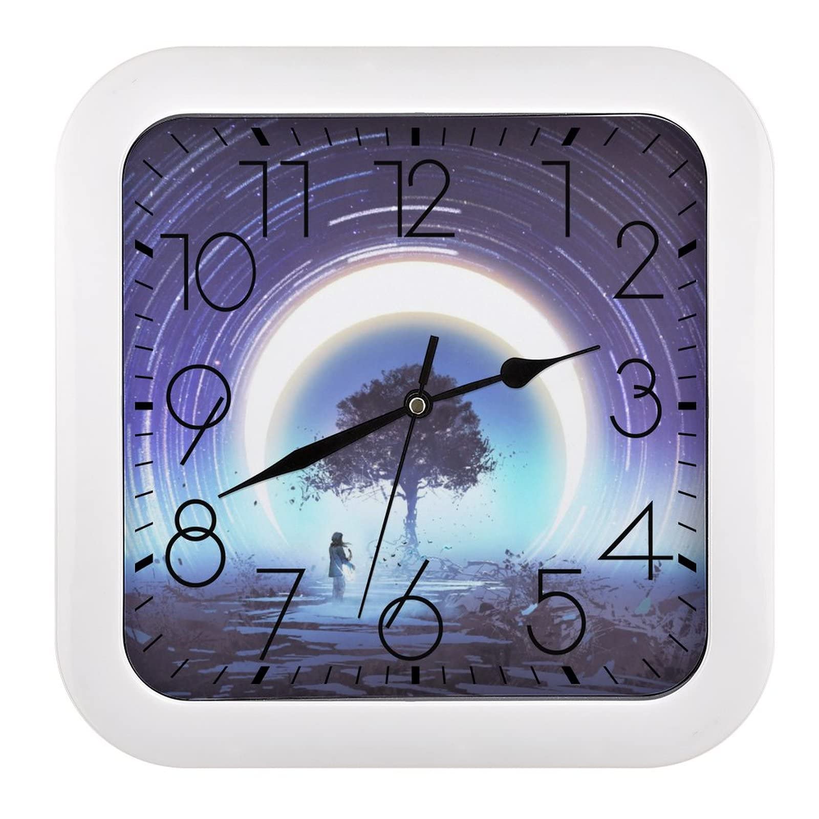 Horloge murale carrée nébuleuse de la galaxie 26cm pour décor de salon et chambre chic