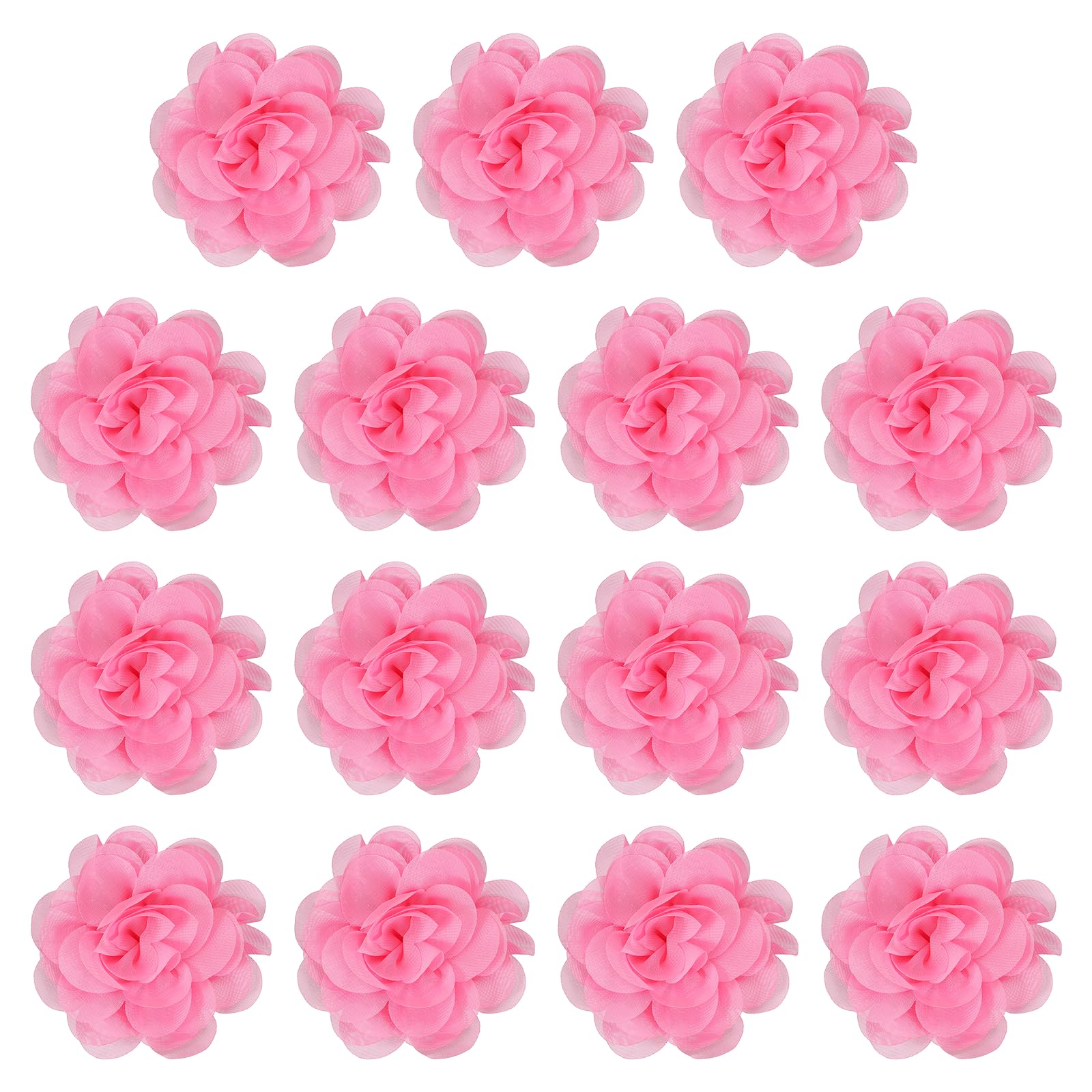 YELARXI Chiffon Flowers, Sewing Fabric Appliques, Chiffon Flowers Appliques - Fitting for (Women/DIY Crafts/Headbands/Hair Accessories/Wedding/Party/Corsage) 4 Inch & 15 Pack & Pink