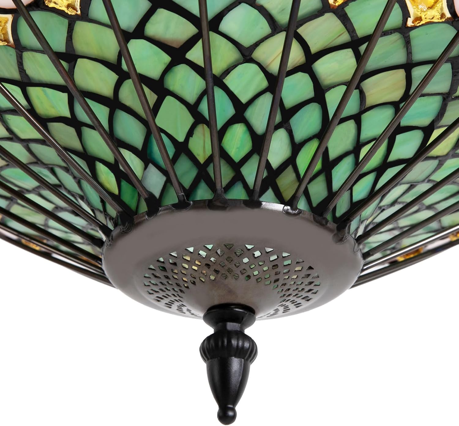 23.6inch Tiffany Pendant Light 5-Light Stained Glass Pendant Lamp Vintage Chandeliers Light Ceiling Lamp Fixture for Bedroom Living Room Dining Room