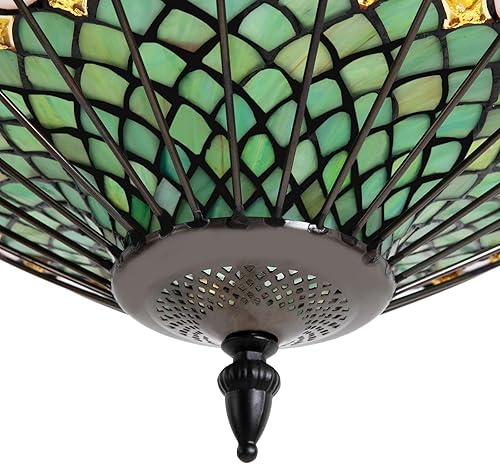 Miniatura 7 de Flhonudi Lámpara colgante Tiffany de 23.6 pulgadas, 5 luces, lámpara colgante de vitral, lámpara de techo vintage para dormitorio, sala de estar,