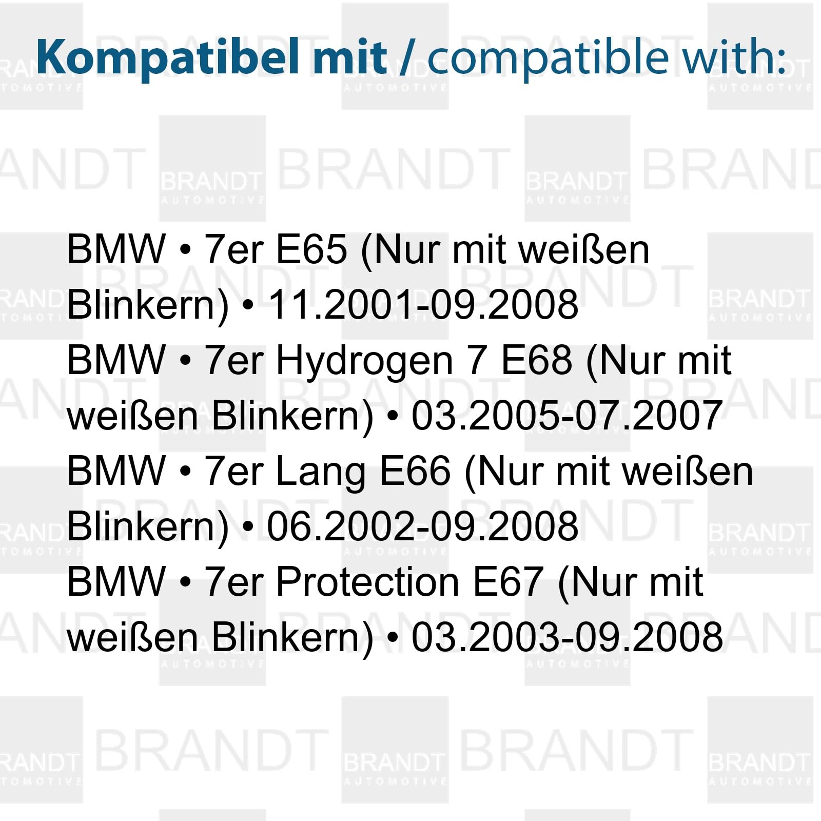 BRANDT Seitenblinker Set LED Blinker + Kabel Weiss passend für Bmw 7er E65 01-08 E66 Lang 02-08 E67 Protection 03-08 E68 Hydrogen 7 05-08