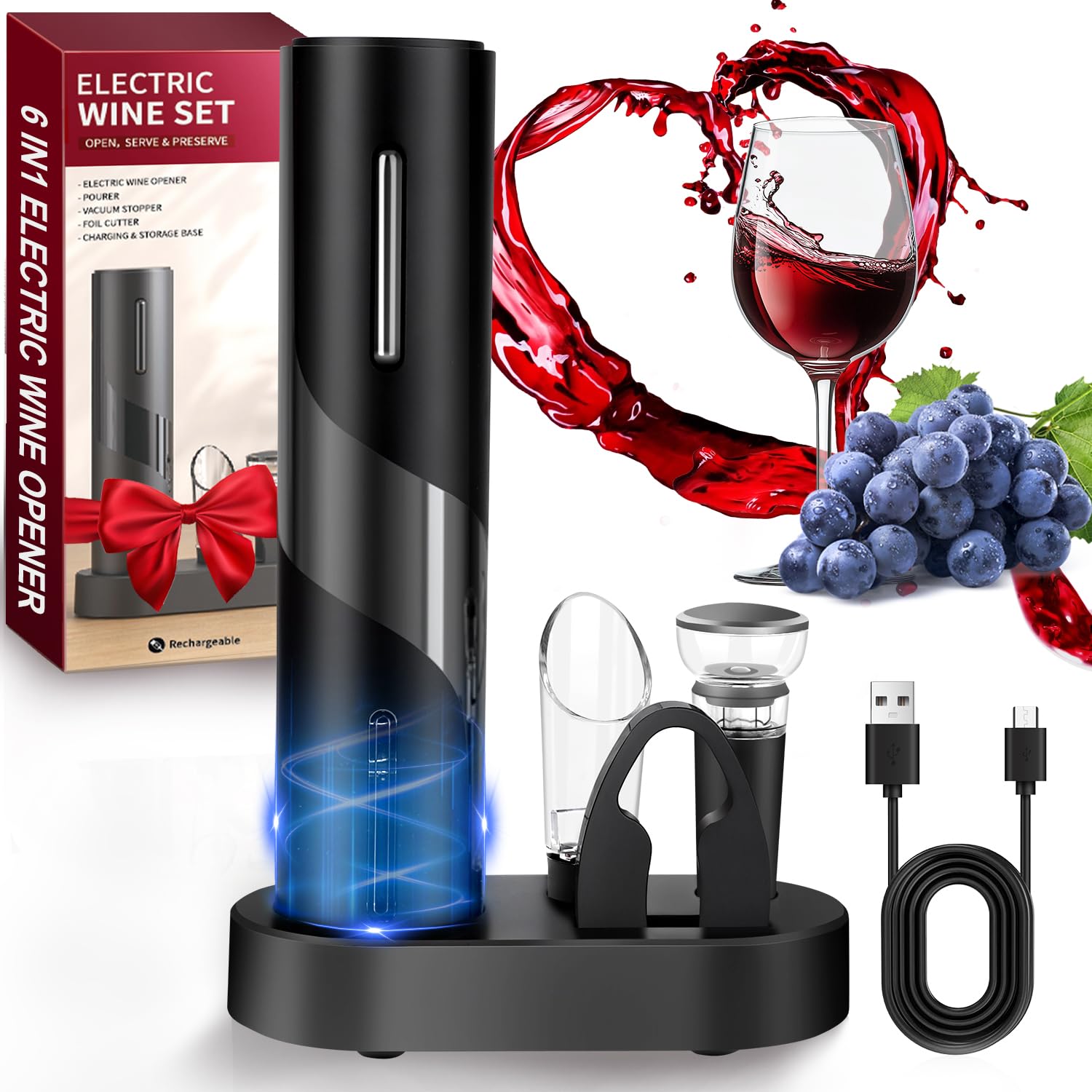Hotec Cavatappi Elettrico Apribottiglie Vino Automatico con Tagliacapsule
