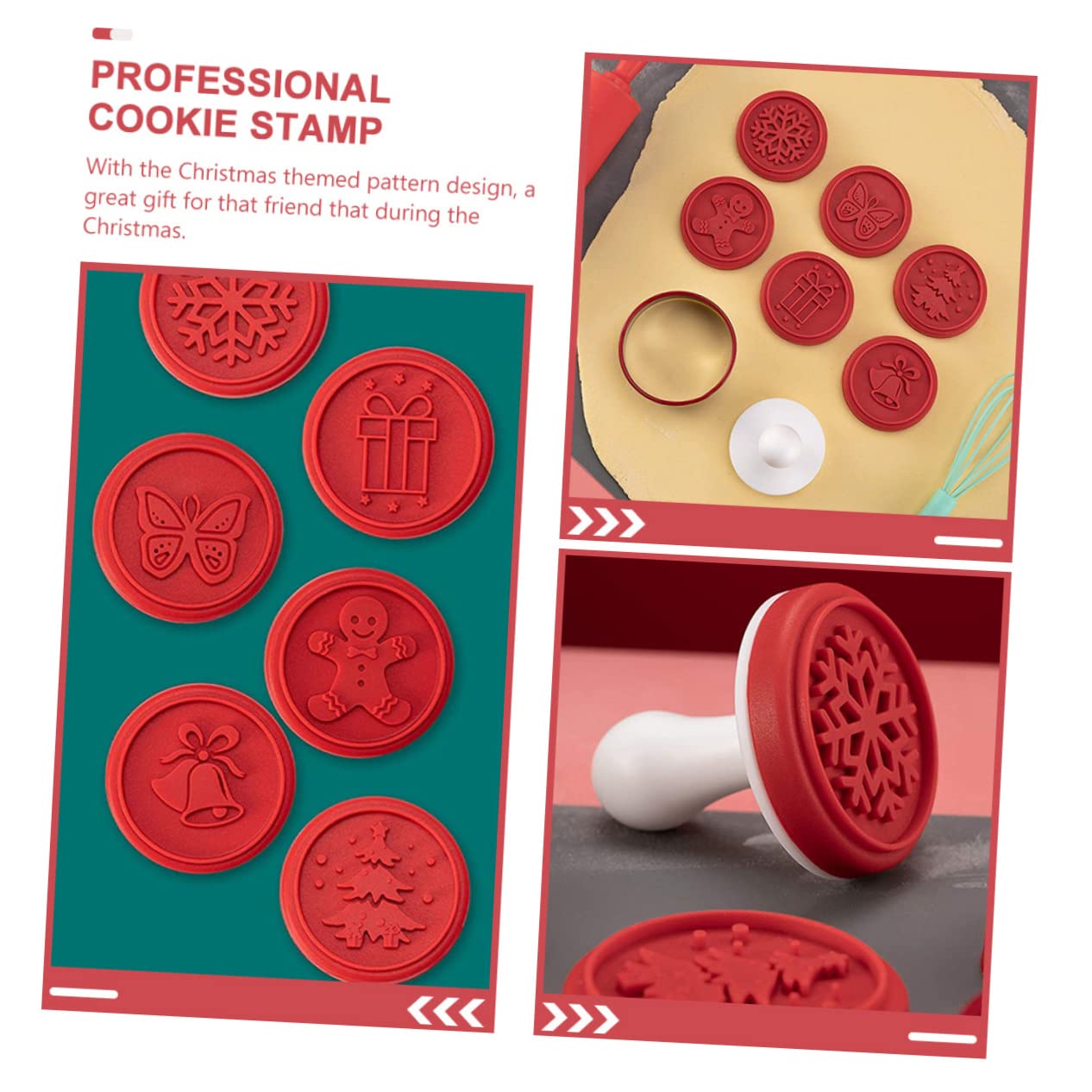 TOPBATHY 3 Juegos Sello De Galleta Cortador De Galletas De Navidad Formas De Galletas Molde Para Resina De Galletas Navideñas Sellos Para Niños Galleta Redonda Rojo Acero Inoxidable