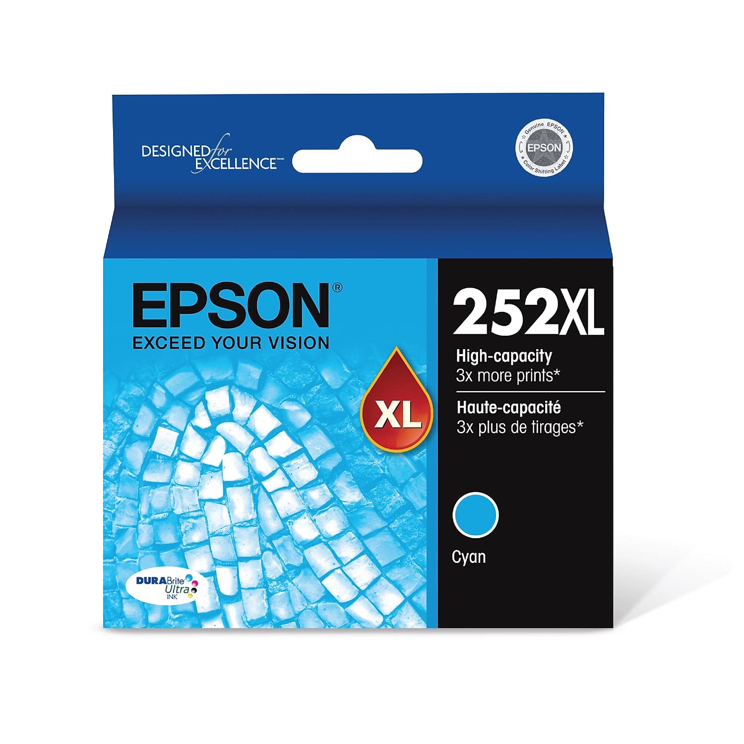 EPSON 252 DURABrite Ultra Ink High Capacity Cyan Cartridge (T252XL220-S) Works with WorkForce WF-3620, WF-3640, WF-7110, WF-7610, WF-7620, WF-7710, WF-7720, WF-7210