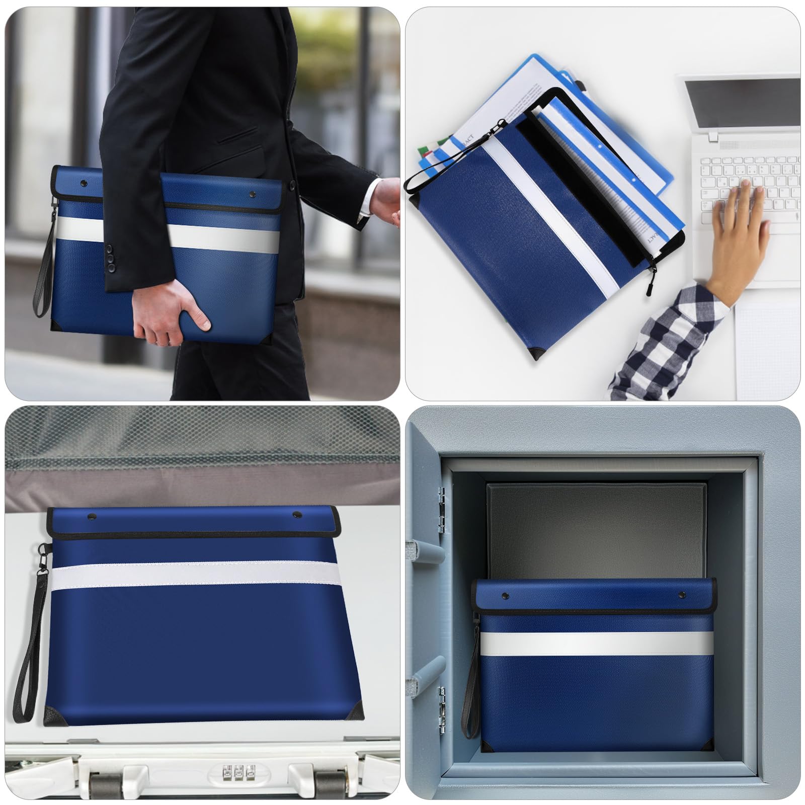 Vailoin Borsa per Documenti Ignifuga Fino a 5200°F (34 x 28 cm),Porta Documenti Impermeabile, Sacchetto Antincendio Rivestita in Silicone Antiprurito, per documenti A4, Denaro, Passaporto(Blu)