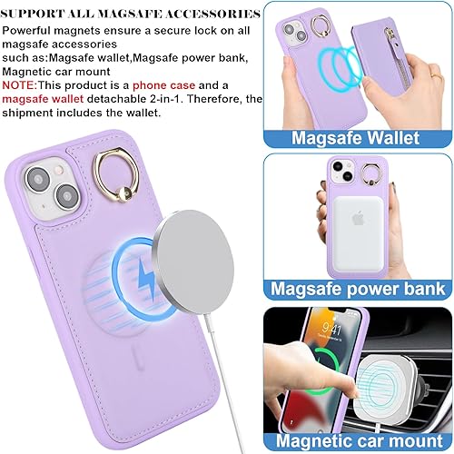 Miniatura 2 de Havaya Magsafe - Funda para iPhone 13, compatible con iPhone 14, con tarjetero para mujer, cartera de piel con cremallera desmontable 2 en 1,