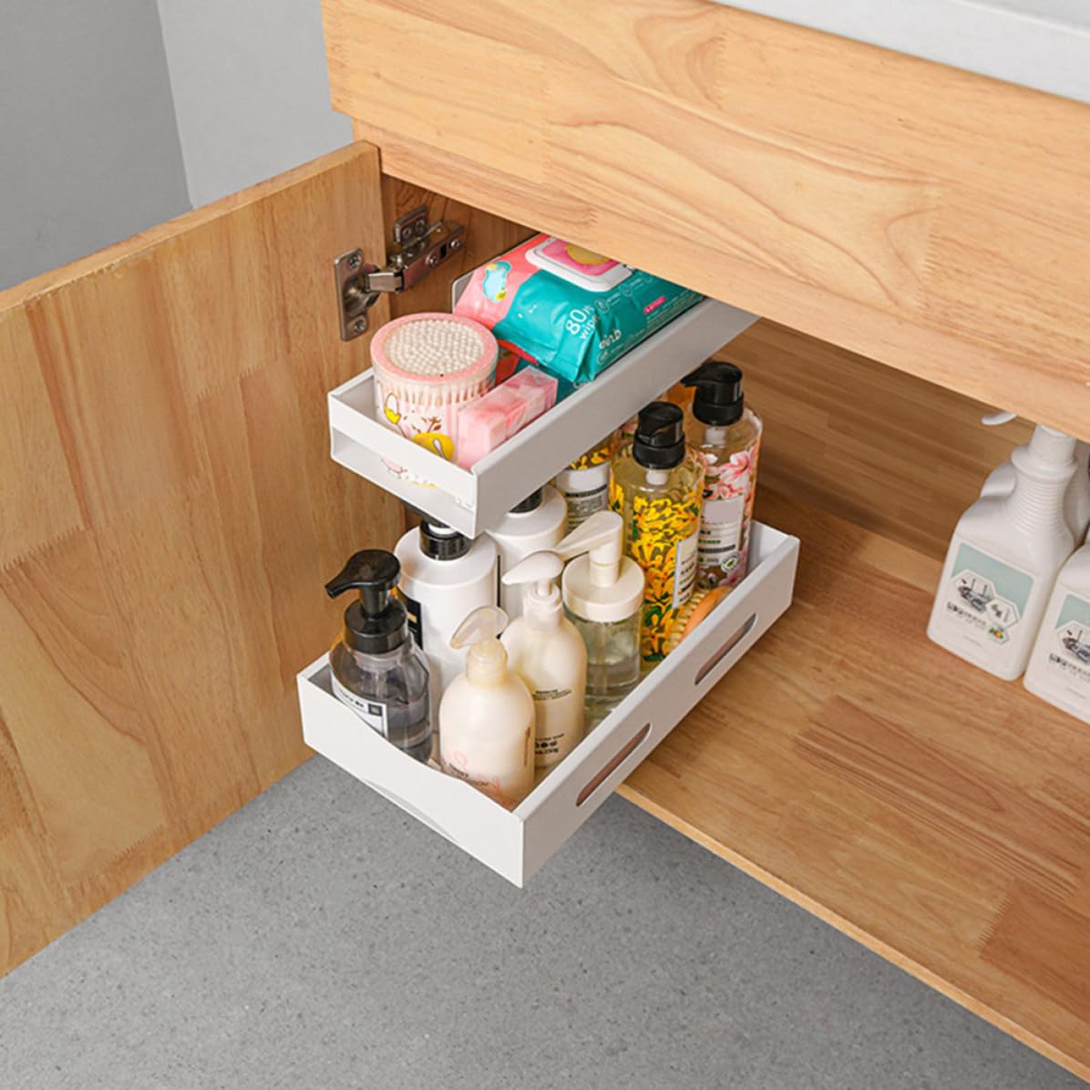 FOMIYES Telescopic Kitchen Rack, Under Sink Shelf, Acciaio Inossidabile, Bianco, Space-Saving Storage, per Kitchen Countertop