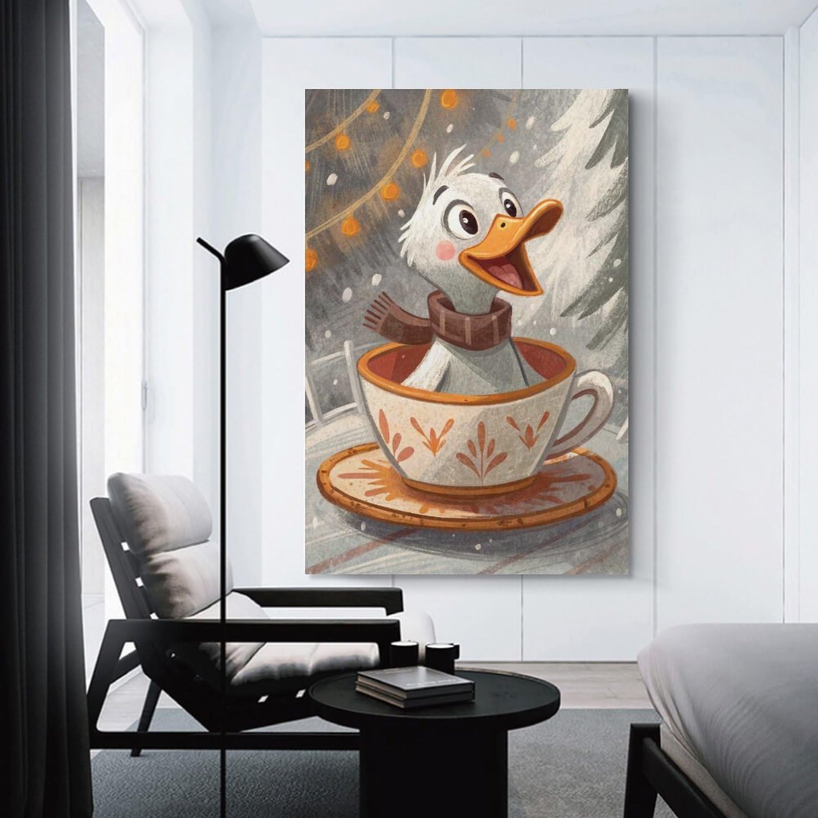 Junmoney Unframe-Style-10-1 Canvas Wall Art Duckling In Teacup Winter Scene, 20X30inch(50X75cm), For Bedroom, Guest Room Or Reading Nook, Canvas Wall Decor For Personal Spaces