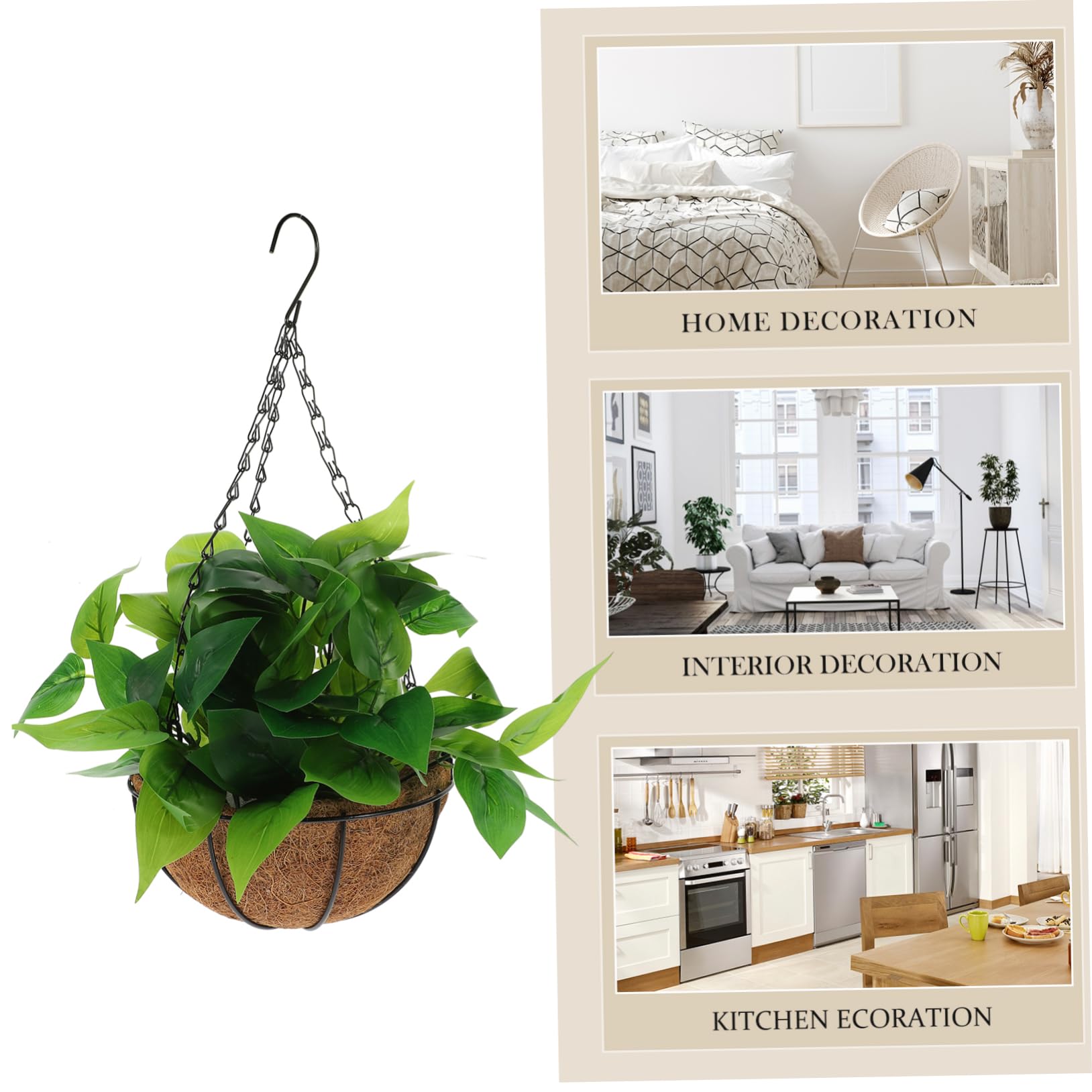 Sosoport Pianta Artificiale Epipremnum Aureum con Cestino 1 Pz | Decorazione Pendente per Librerie Ufficio e Giardino, Materiali Ferro Plastica Palma Spugna, Stile Vivido