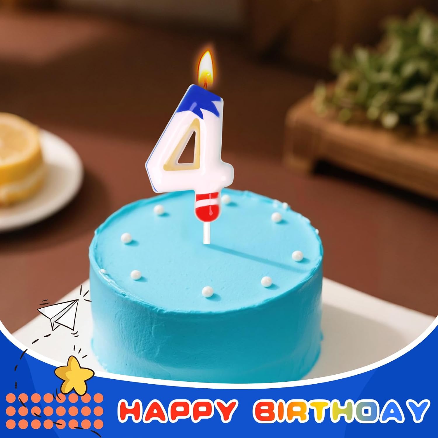 Cartoon Dark Blue Birthday Candle, Number Candles for Cake Topper, Birthday Decoration, Cartoon Party Supplies (Dark Blue, Number 4) image 3