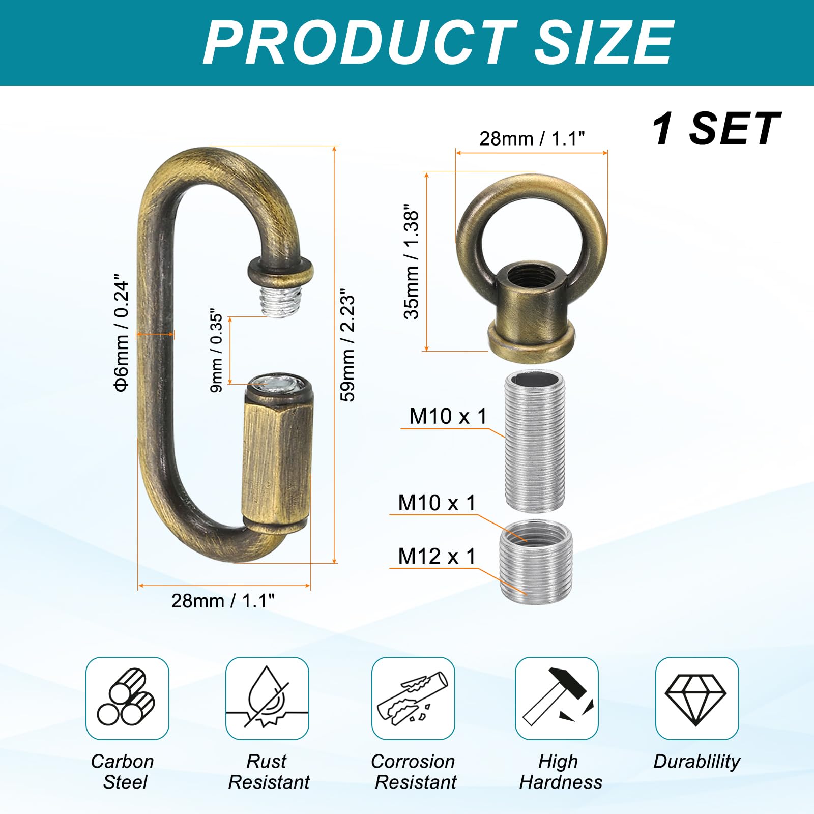 PATIKIL M10 Fine Thread Lamp Female Loop Holder with M12 Adapter Chain Quick Link - Image 2