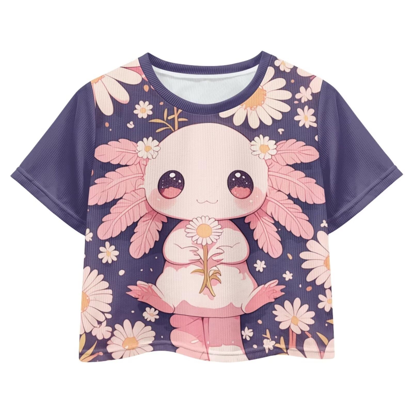 Cute Crop Tops for Girls Short Sleeve Summer T Shirts Fashion Graphic Tees Crew Neck Pullover Tee 5-14 Years