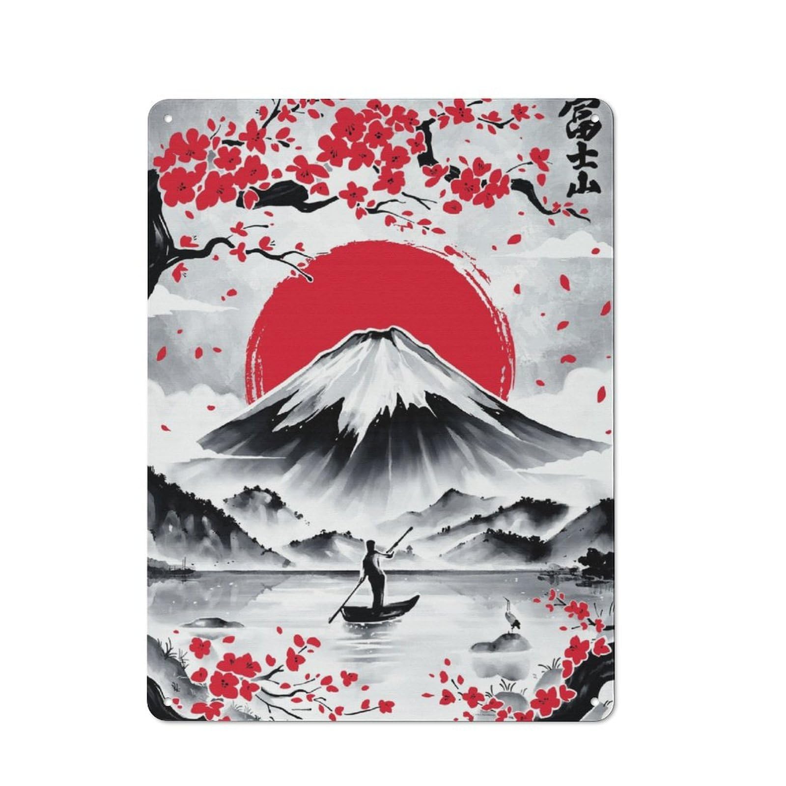 Junmoney Mount Fuji Ink Wash Vintage Metal Sign 40X30cm For Guest Room Or Hallway, Suited To Guest Room Decorators