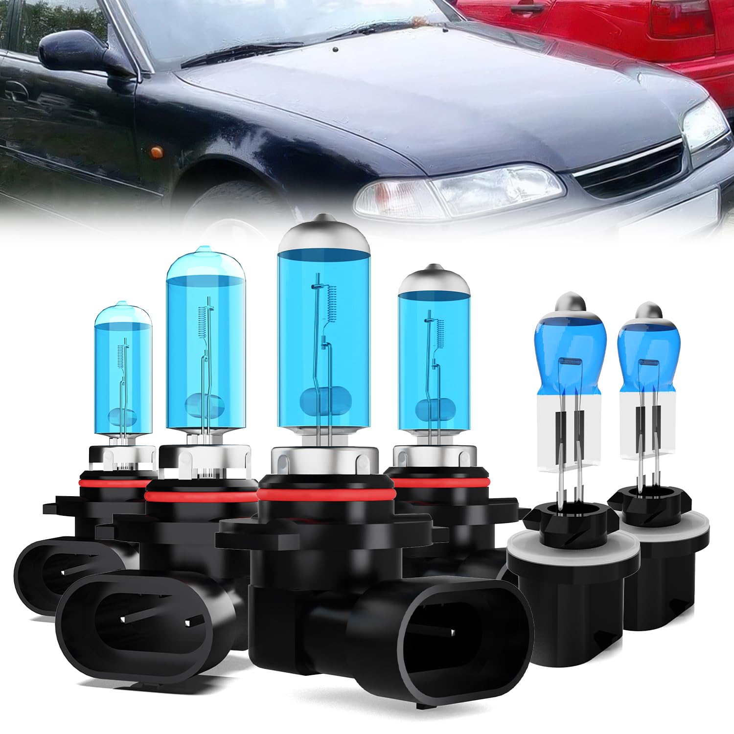 Headlight Bulbs Compatible With Hyundai Sonata 1995-1996, 9005 High Beam + 9006 Low Beam + 880 Fog Lights Halogen Light Bulb Combo, Super Bright 6000K White, Plug and Play, Pack of 6
