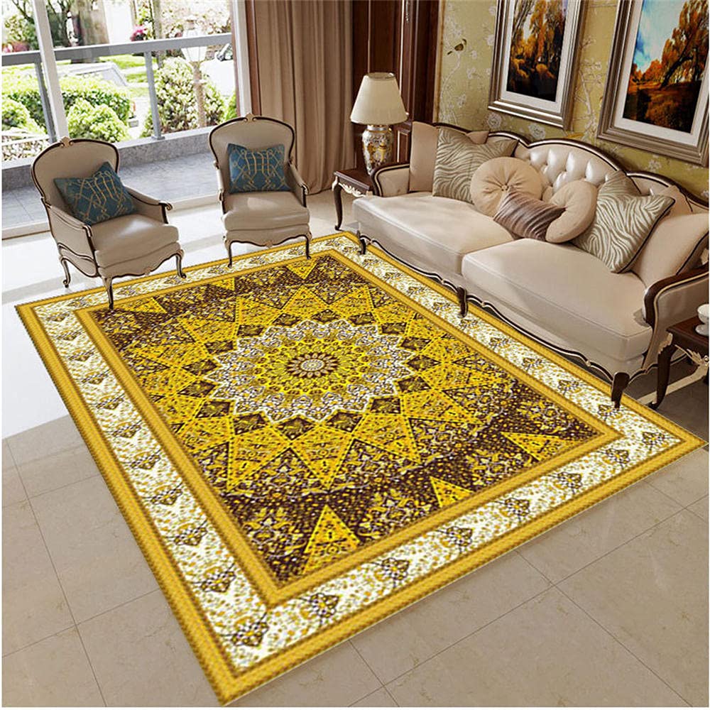 Tapis couloir or au design éolien national classique pour décoration salon haut de gamme