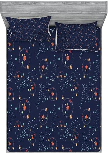 Miniatura 30 de Ambesonne Juego de sábanas bajeras y fundas de almohada, dibujos de aviones antiguos, vuelos clásicos con fechas, estilo vintage, diseño nostálgico,