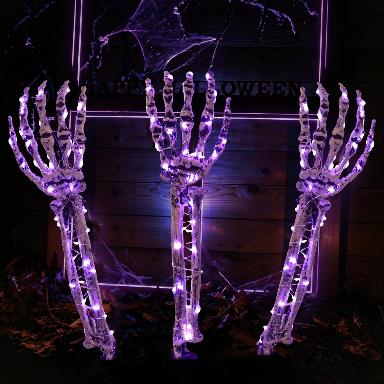RECUTMS 3Pcs Halloween Skeleton Arm Stakes Lights