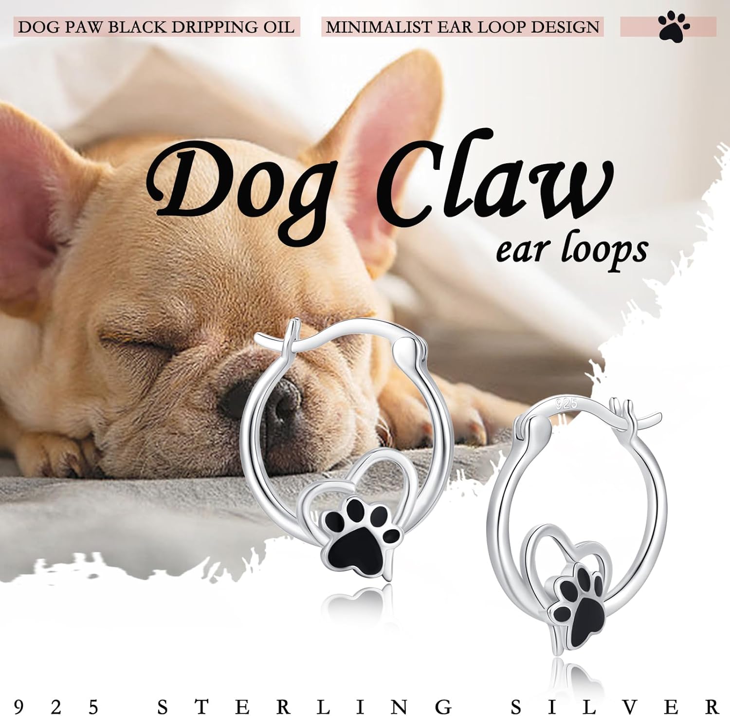 Dog Paw Stud Earrings for Women 925 Sterling Silver Moon/Heart Dog Paw Stud Earrings Cute Paw Print Jewelry Gifts for Women Girls - Image 6