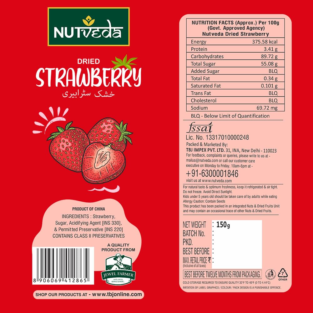 NUTVEDA Dried Strawberry Fruit 150g - Healhy Dry Fruit | High in Antioxidants, Vitamin C, Potassium | Healthy Snacks for Breakfast Morning Cereals, Oat Meals & Salad Garnishing - Image 3 thumbnail