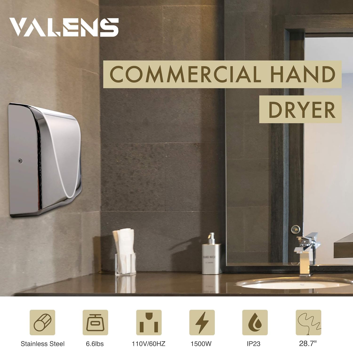 Gеt Sресіаl Prісе VALENS Hand Dryer, Electric Hand Dryer for Bathrooms Commercial Home Industrial Mediclinics, High Speed Automatic Hand Dryer Stainless Steel for Restrooms