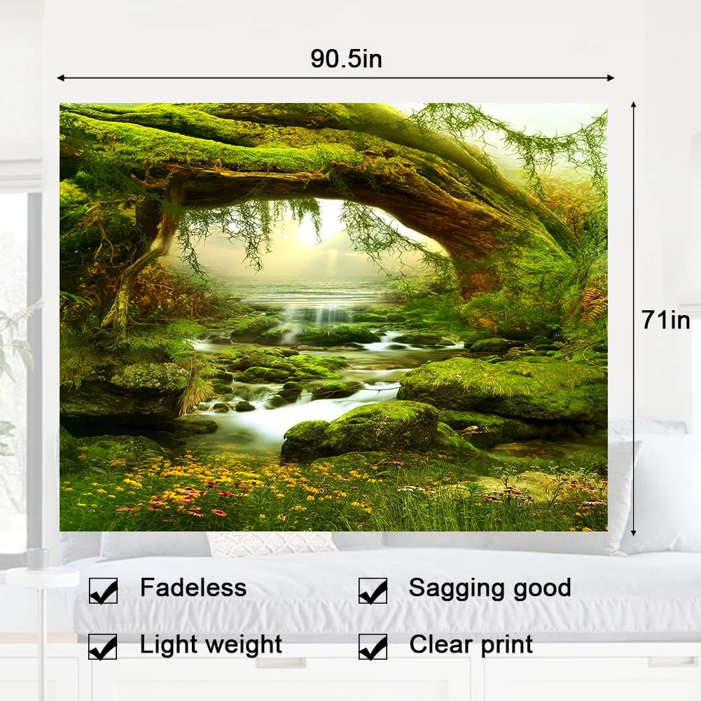 Llamazing Forest Landscape Natural Tapestry - Home Decor for Living Room Bedroom - Magic Curtain (Sunlight&Creek, 90.5''L70.8''W) XGXL