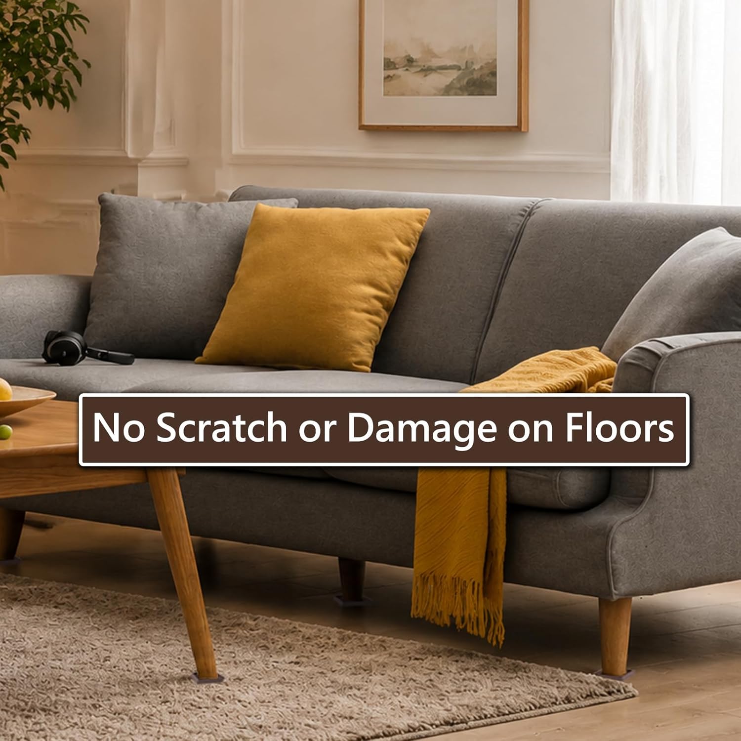 3x3 Square Rubber Furniture Caster Cups, Anti-Sliding Furniture Pads Bed Stopper Floor Protectors with Grip - Protect Any Flooring