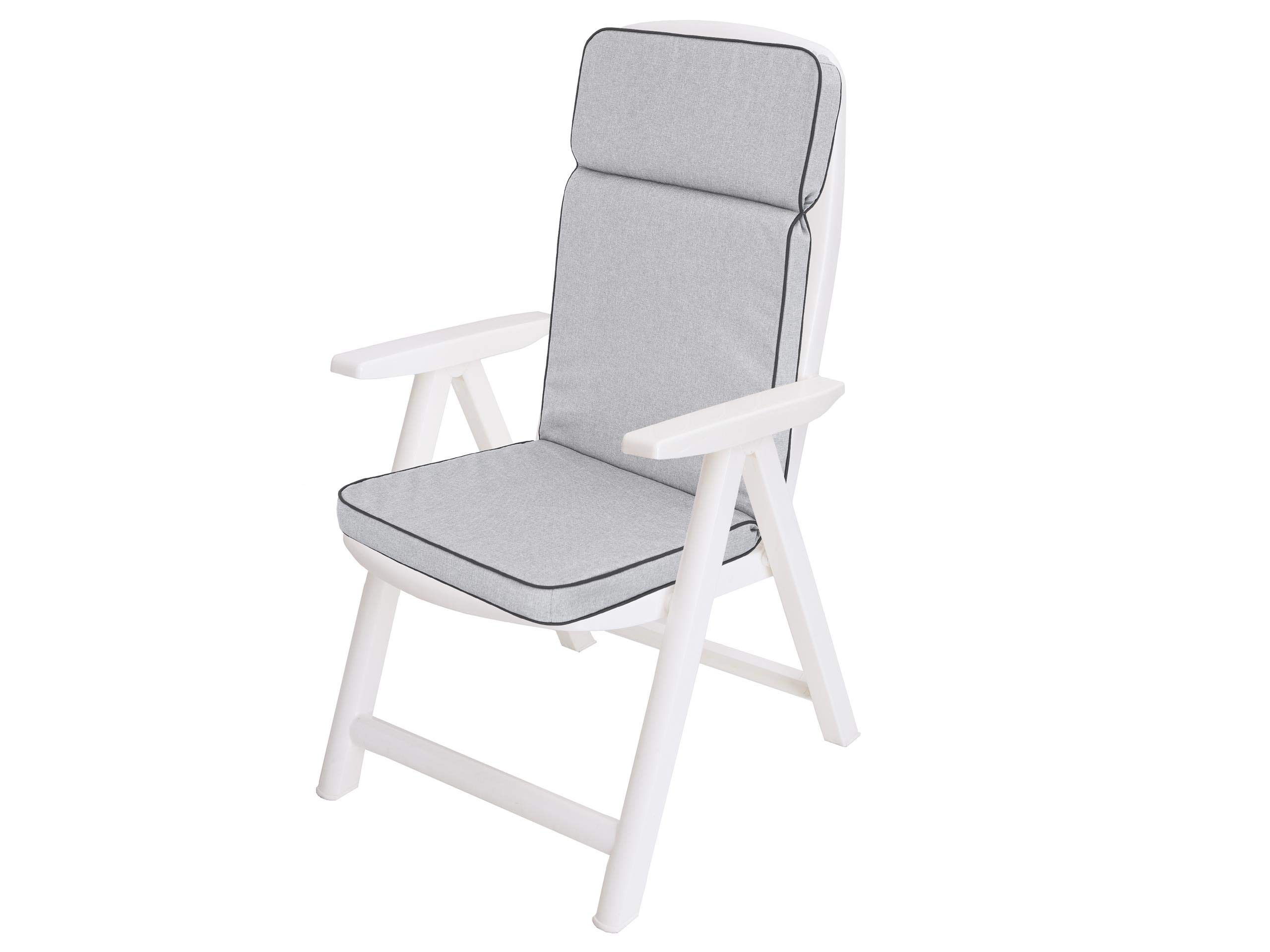 PillowPrim Sitzkissen für Gartenstühle & Campingstuhl – Für Outdoorfans & Camper – Hoher Komfort mit Rückenstütze – Aschegrau, 49x47/72 cm Garten