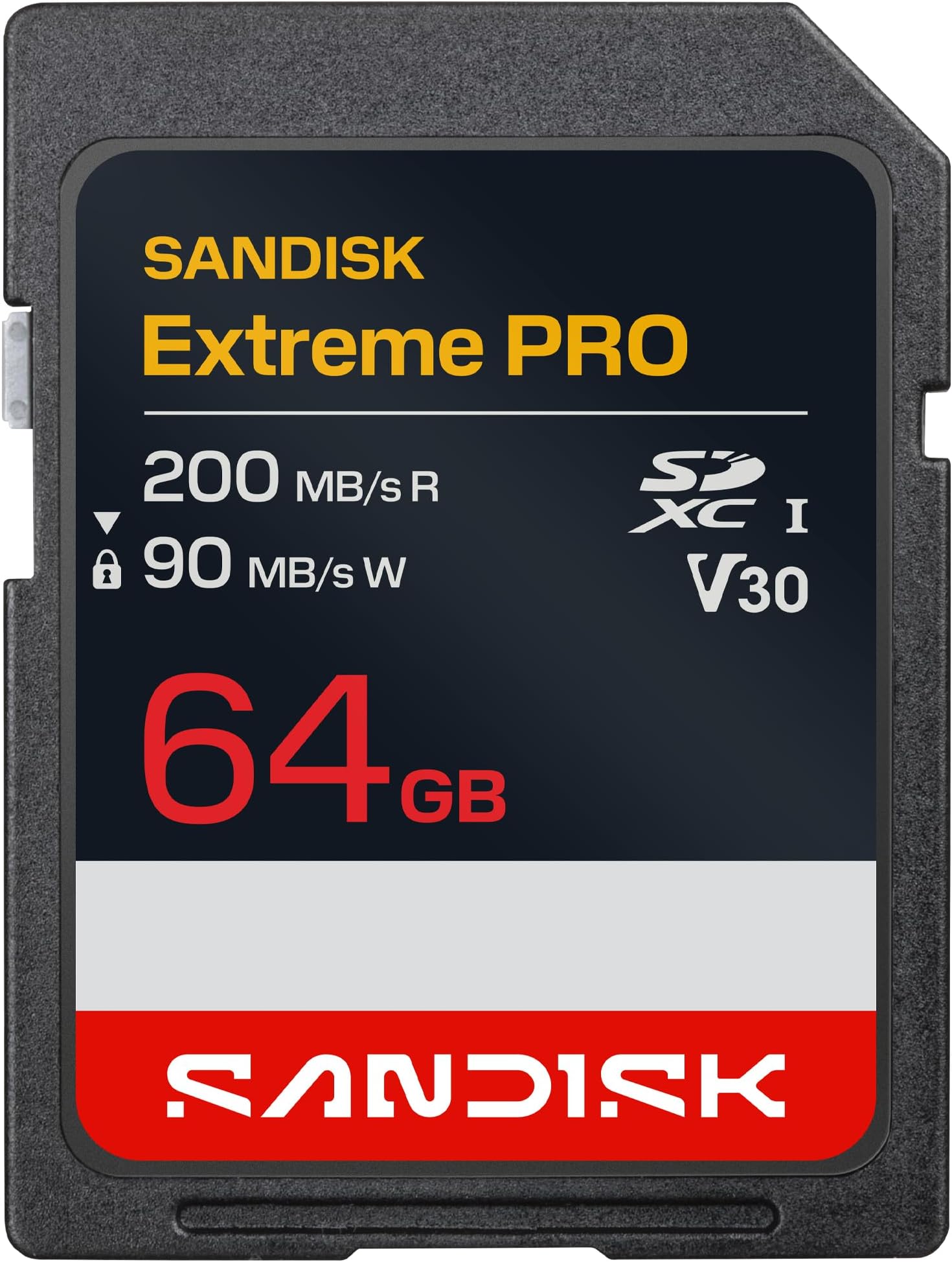 Sandisk 64GB Extreme PRO SD UHS-I Card - Up to 200MB/s Read Speed and 90MB/s Write Speed, 4K UHD, Full HD, U3, and V30 - SDSDXXU-064G-GSCIN