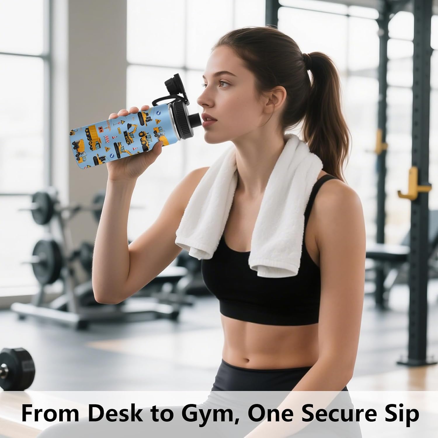 Construction Truck Water Bottle for Boys, 18oz Leak-proof Tumbler with 2 Lids & Handle, Antislip Silicone Boot, Monster Truck Birthday Gifts for Men, Stainless Steel Mug for Sports - Image 5