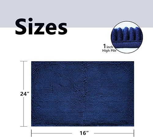 Miniatura 2 de Alfombras de baño de felpilla súper suave, absorbente, con parte inferior antideslizante de PVC duradero, lavable a máquina (24 x 16 pulgadas, azul