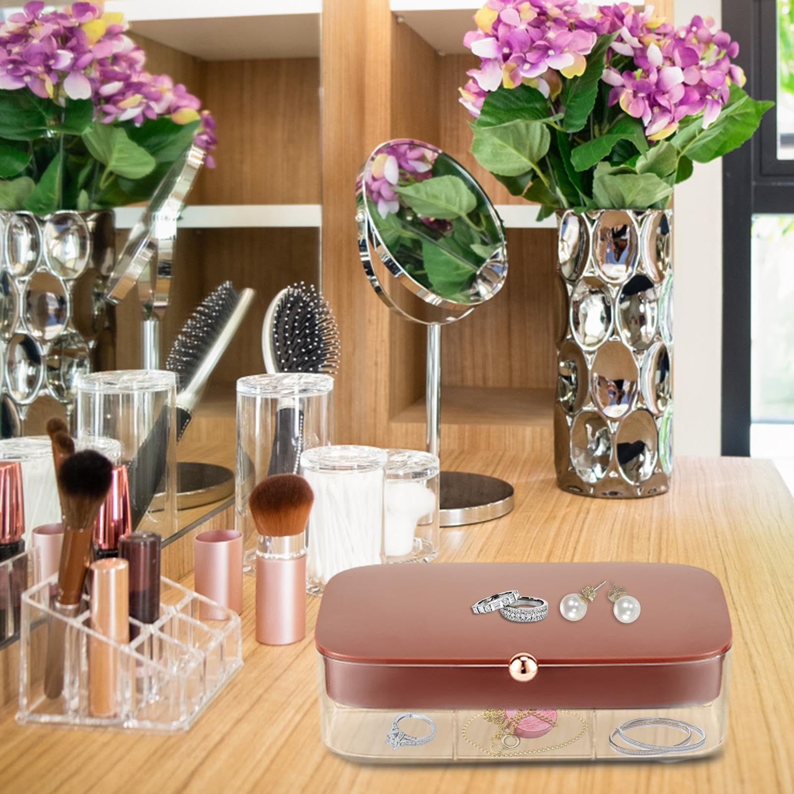 Organiseur de bijoux à 30 compartiments – Présentoir à 30 compartiments avec couvercle | Boîte de rangement empilable pour boucles d'oreilles, colliers