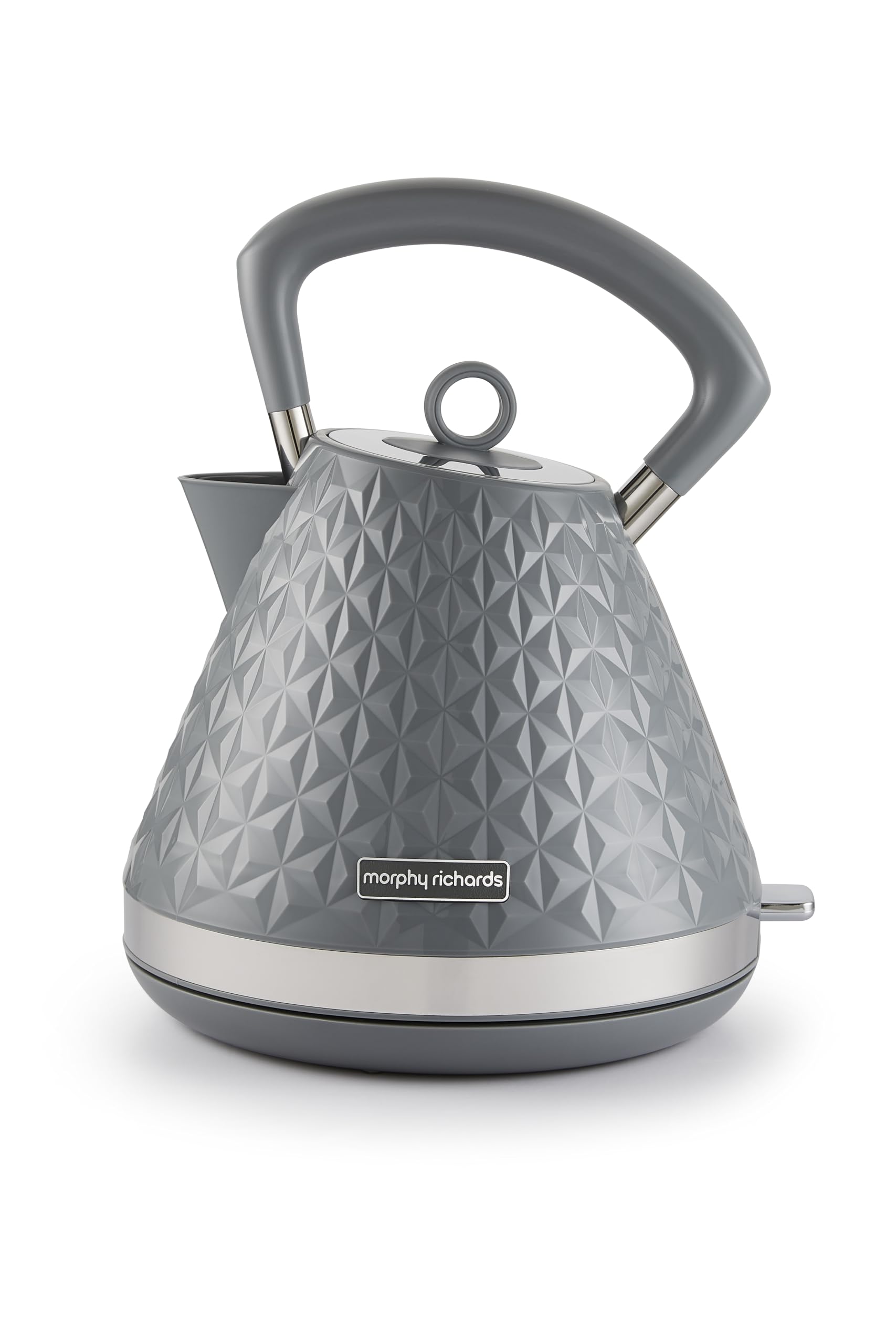 Morphy Richards Vector Pyramid Kettle, 1.5L 3kW Rapid Boil, Anti Limescale Filter, Boil Dry Protection, Water Window, Pull Ring Removeable Lid, 360 Cordless Base, Grey, 108135