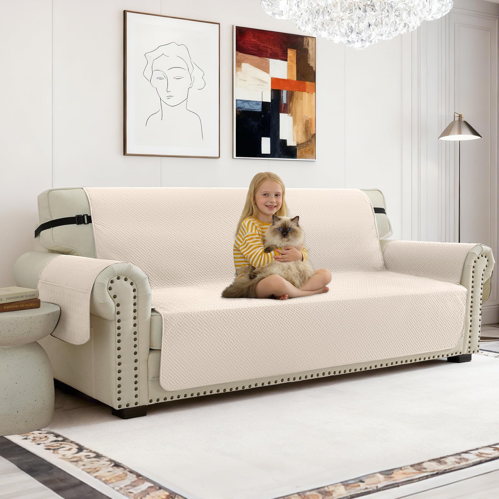 CYCMACO Copripoltrona 1 Posto Impermeabile Con Braccioli, Copridivano Trapuntato Antiscivolo, Copri Divano Antigraffio Per Gatto, Universale Sofa Cover Antimacchia, Blu Berlino