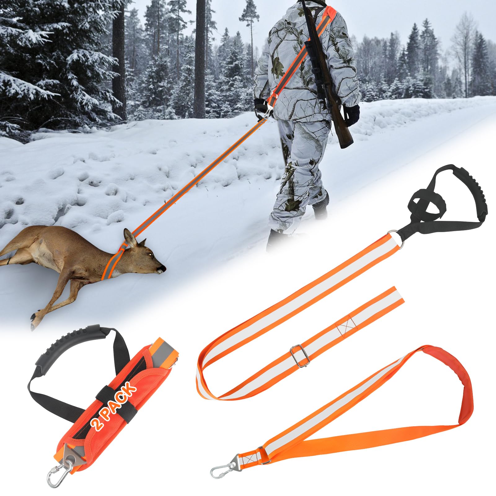 AzReferenceDeer Drag and Harness Heavy Duty Deer Drag Strap with Handle, Orange Reflective Hunting Drag Rope for Deer Hunters Gear Accessories