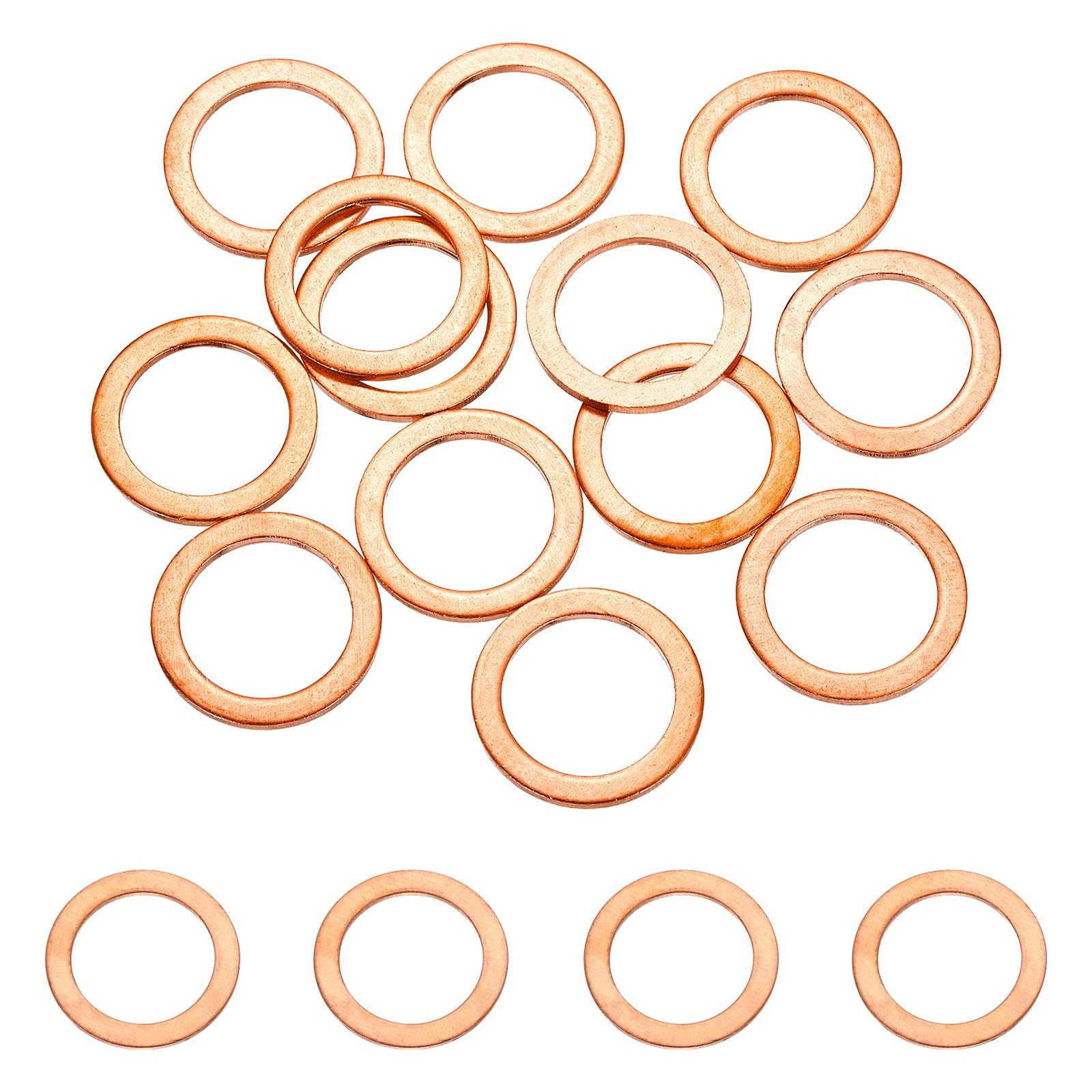 DEFANEX 16 Pcs M10 Copper Washer Sealing Ring (16mm ID 22mm OD 1.5mm Thickness) Metric Sealing Gasket Flat Crush Washer, for Automotive Plumbing Mechanical Oil Drain Plug