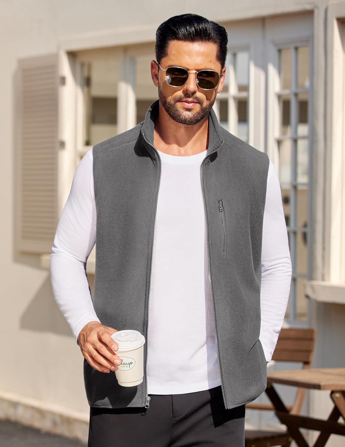 COOFANDY Men's Lightweight Fleece Vest Sleeveless Zip Up Warm Jacket Casual Outerwear Vests With Pockets - Image 2