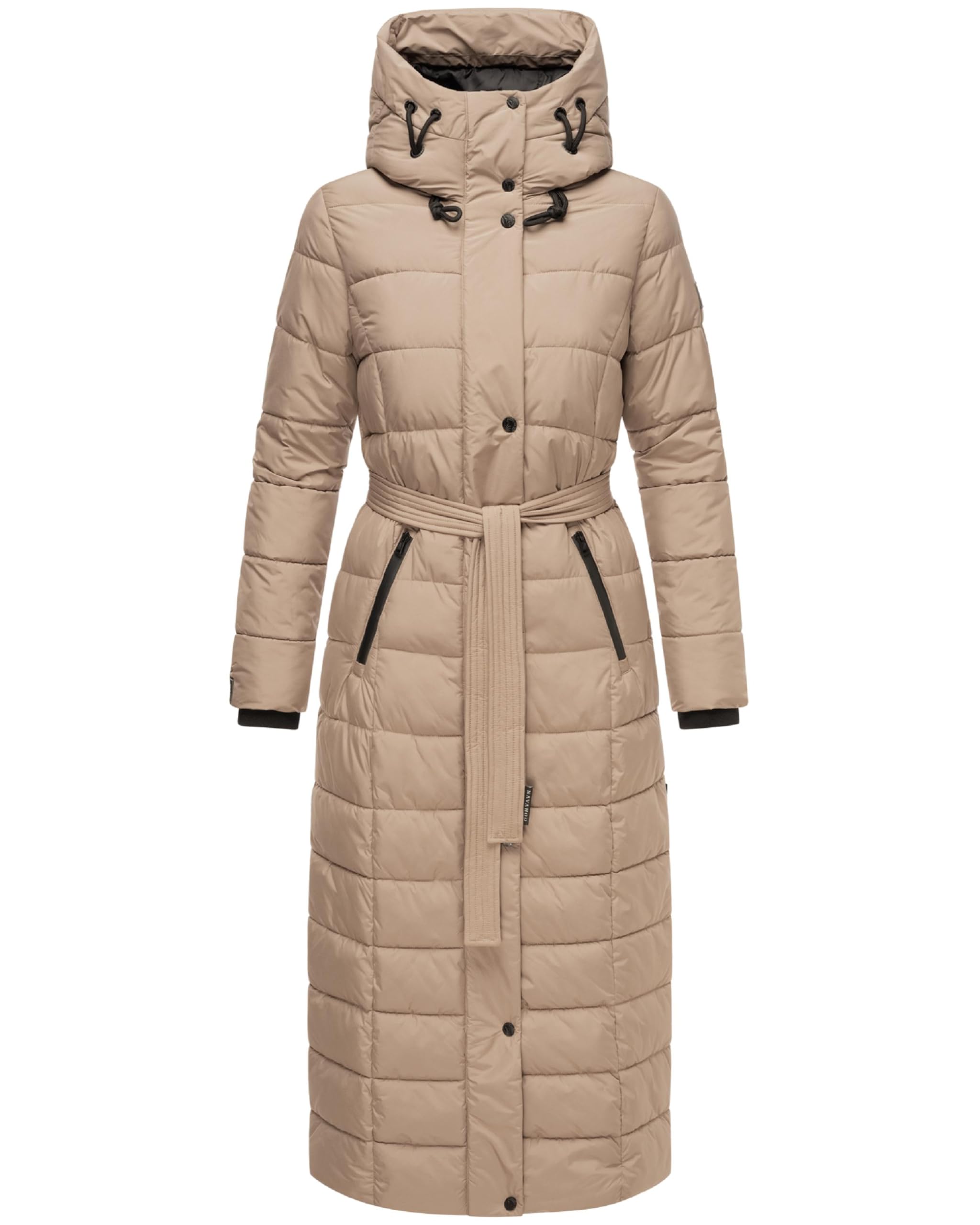 Navahoo Women's Taupe Grey Winter Coat Warm Quilted Coat Long With Hood And Waist Belt Part Xiv Xs-3Xl, Xs