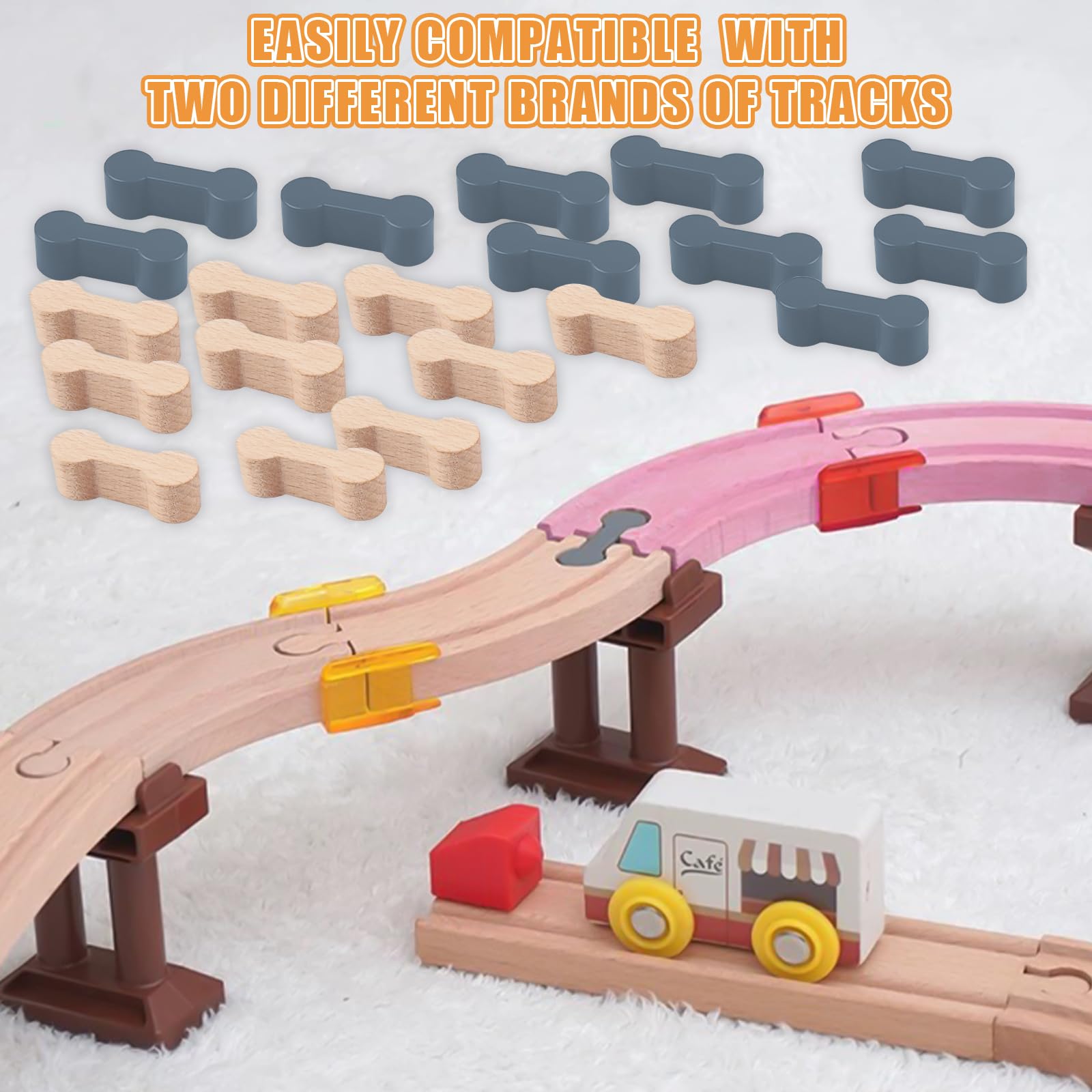 20 sztuk łączników torowych drewnianych kolejek, Rail Connection Wood Track, łączniki szynowe, drewniane szyny