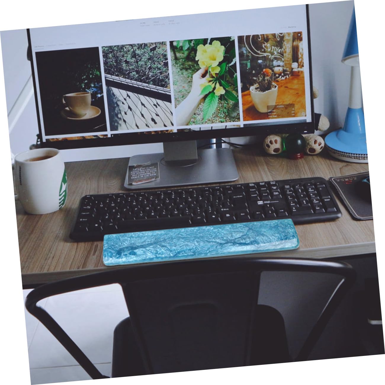 NUOBESTY Poggiapolsi Ergonomico Blu in Resina Epossidica, Supporto Elastico per Tastiera Meccanica, Sollievo dal Dolore, Uso Ufficio e Gaming