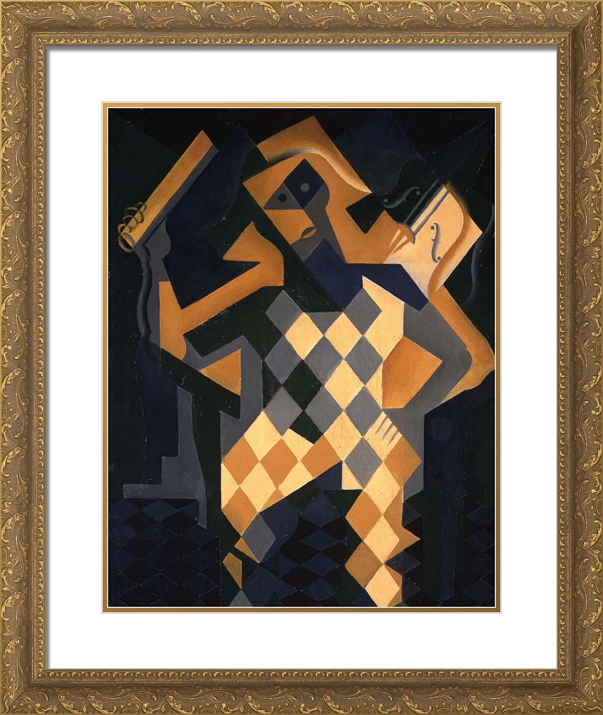 ArtDirect Gris, Juan 20x23 Gold Ornate Framed Art Print with Double Matting Titled: Harlequin With Violin